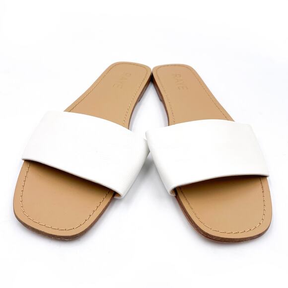 Raye Houston Sandals White Wide Strap Flat‎ Slides Leather Square Sz 8.5 - Picture 3 of 8